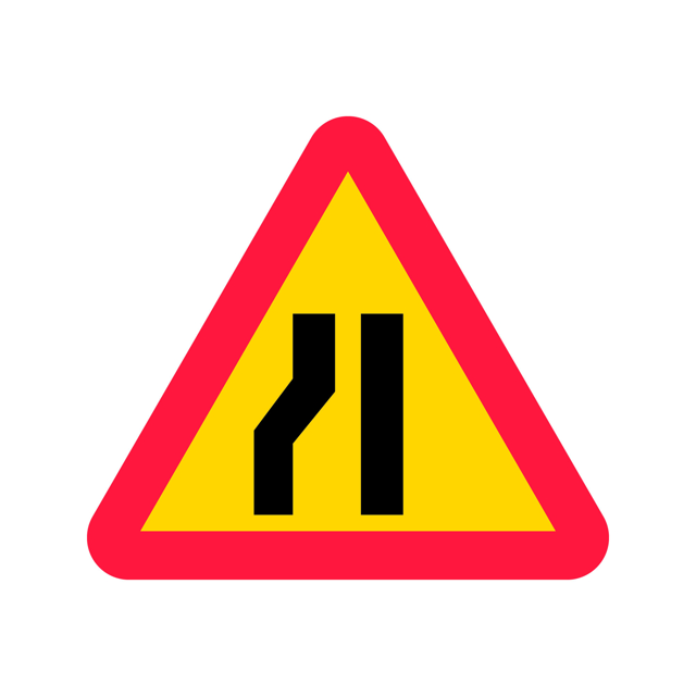 Varning A5-3 plast Varning för avsmalnande väg vänster