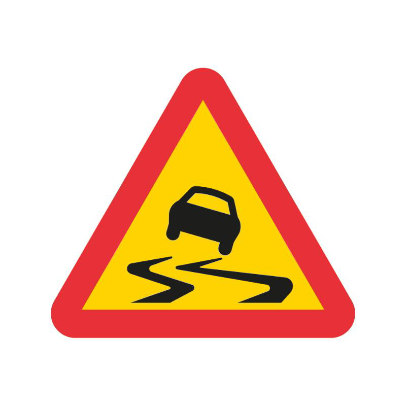 Varning A10 N HR plast inkl. variofäste Varning för slirig väg